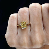 Fancy Yellow Crushed Ice Radiant Cut Lab Diamond Compass Setting Ring in 14K Yellow Gold, Yellow Lab Grown Diamond Ring, Color Diamond Ring