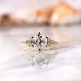 OEC Moissanite Cluster Ring, Vintage Engagement Ring, Georgian Style Ring, Antique Bridal Ring, Yellow Gold Vintage Ring, Claw Prong Ring