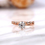 Round Hearts And Arrows Cut Lab Diamond Ring Set With Matching Distance Band Cathedral Rings Bridal Ring Set Rose Gold Wedding Ring Set