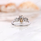 Old Cut Three Stone Ring, Oval OMC Champagne OEC Moissanite Side Stone Ring, Georgian Style Ring, Three Stone Vintage Ring, 14k Gold Ring