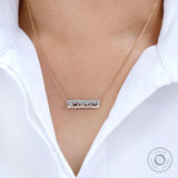 Scattered Diamond Confetti Bar Necklace, 10k/14k/18k Solid Gold Flush Set Pendant, Gypsy Set Round Cut Lab Grown Diamond Luxury Necklace