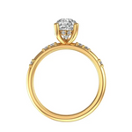 Pear lab diamond solitaire ring with hidden halo