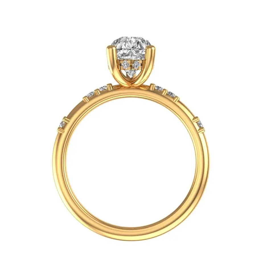 Pear lab diamond solitaire ring with hidden halo