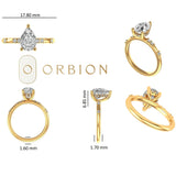 Slim band pear hidden halo engagement ring