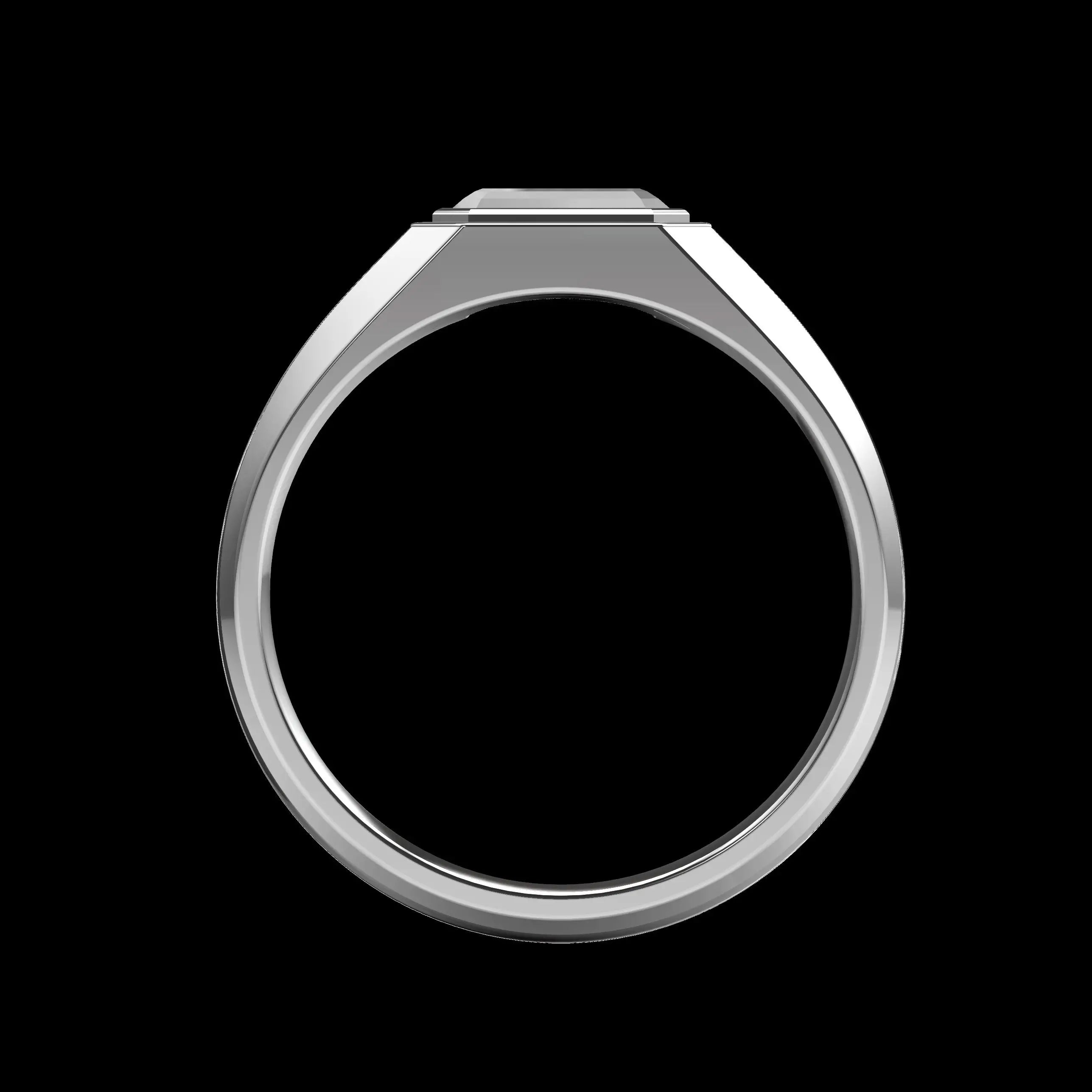 Modern mens white gold ring with emerald cut moissanite