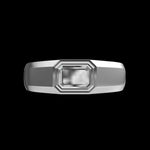 Mens emerald cut east west bezel set signet ring in white gold