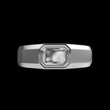 Mens emerald cut east west bezel set signet ring in white gold