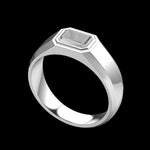 Mens modern bezel set emerald cut ring side profile