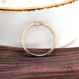 Vintage Round Diamond Curved Wedding Band, 14K Yellow Gold Stacking Band, Delicate Chevron Stacking Ring, Unique Moissanite Anniversary Ring