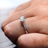 Oval Moissanite Ring, Old Mine Cut Ring, Half Bezel Engagement Ring, 14K White Gold Dainty East West Ring, Oval Promise Ring, Delicate Ring