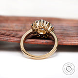 Black And White Halo Moissanite Floral Engagement Ring 14k Yellow Gold Old European Cut Cluster Wedding Ring Flower Shaped Rings