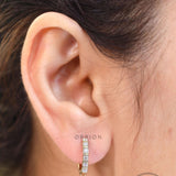 2 MM Lab Grown Diamond Hoop Earrings, Bar Set Round Diamond Mini Huggie Hoops, 10k/14k/18k Solid Yellow Gold Earrings, Dainty Hoops For Girl