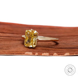 Fancy Yellow Crushed Ice Radiant Cut Lab Diamond Compass Setting Ring in 14K Yellow Gold, Yellow Lab Grown Diamond Ring, Color Diamond Ring