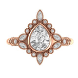 Rose Cut Pear Moissanite Art Deco Ring in 14K Rose Gold, Vintage Style Milgrain Ring, Engagement Ring For Women, Anniversary Ring