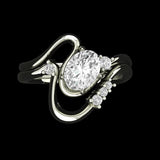 Oval Moissanite Curved Ring Set, 10K White Gold Ring with Stacking Wedding band, Wedding Ring Set, Bridal Ring Set