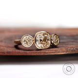 Three Stone Bezel Set Trilogy Champagne Moissanite Ring 3 Stone Vintage Ring Solid Gold Unique Color Moissanite Wedding Bridal Ring