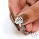 OMC Elongated Cushion Cut Moissanite Engagement Ring, 14K White Gold Three Stone Ring, Anniversary Gift, Unique Wedding Ring