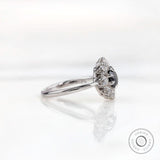 Vintage Black Moissanite Cluster Ring - Art Deco Style in 14K White Gold, 5.5MM Old European Cut, Unique Halo Engagement Ring, Promise Ring