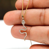 18k Solid Yellow Gold Moissanite Snake Pendant, Animal Pendant, Delicate Snake Charm Pendant, Diamond Studded Minimal Serpent Pendant