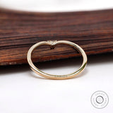 Vintage Round Diamond Curved Wedding Band, 14K Yellow Gold Stacking Band, Delicate Chevron Stacking Ring, Unique Moissanite Anniversary Ring