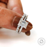 Emerald Cut Moissanite Engagement Ring Set, Emerald Cut Ring Set, 14k White Gold Ring Set, Hidden Halo Ring Set, Wedding Ring Set