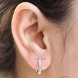 2 MM Lab Grown Diamond Hoop Earrings, Bar Set Round Diamond Mini Huggie Hoops, 10k/14k/18k Solid Yellow Gold Earrings, Dainty Hoops For Girl