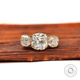Three Stone Vintage Wedding Ring, OMC Cushion Moissanite Three Stone Ring, Georgian Ring for Her, Old Mine Cut, Three Stone Engagement Ring