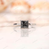 Princess Cut Grey Moissanite Ring, Princess Cut Engagement Ring, 10k/14k/18k White Gold Ring, Simple Wedding Ring, Unique Proposal Ring