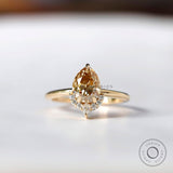Pear Champagne Ring, Champagne Moissanite Ring, Color Stone Engagement Ring, Half Halo Ring, Pear Solitaire Ring, Yellow Gold Promise Ring