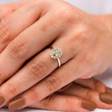 0.90CT Fancy Yellow Oval Cut Natural Colour Diamond Engagement Ring, Starburst Halo Diamond Ring, 14K Mirror Finished Yellow Gold Ring