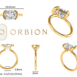 Old Mine Cut Elongated Cushion East-West Set Moissanite Ring, 10K Yellow Gold Half Bezel Set Ring, Unique Engagement Ring