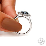 Round Grey Moissanite Halo Engagement Ring 14k White Gold Color Moissanite Ring Unique Cathedral Milgrain Wedding Anniversary Ring