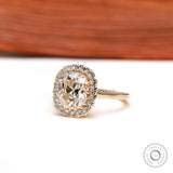 Old Mine Cut Elongated Cushion Champagne Moissanite Ring, Halo Engagement Ring, Solitaire Wedding Ring, Unique Bridal Ring, Solid Gold Ring