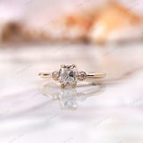 OMC Cushion Moissanite Engagement Ring, Old Cut Three Stone Ring, Dainty Three Stone Ring, Georgian Style Ring, Round Milgrain Side Stones