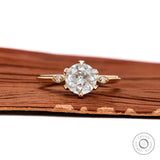 OEC Moissanite Engagement Ring, Antique Style Three Stone Ring, Vintage Solitaire Ring, Georgian Style Ring, Solid 14k Yellow Gold Ring