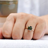 Bezel Set Dark Green Asscher Cut Moissanite Diamond Ring OMC Cut Asscher Engagement Ring 14K Yellow Gold Wedding Ring Anniversary Ring