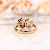 Two Stone Toi Et Moi Engagement Ring Elongated Cushion Champagne White Moissanite Double Stone Ring Antique Bezel Set You And Me Ring Gold