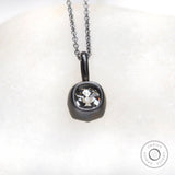 Vintage Oxidized Finish Edwardian Pendant, 6 MM Old Mine Cushion Cut Moissanite Pendant, Antique Claw Prong Solitaire Gold Pendant For Women