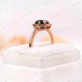 Modern Octagon Black Moissanite Ring - Chic Halo Rose Gold Ring, Elegant Claw Prong Black Stone Ring - 14K Rose Gold OEC Ring