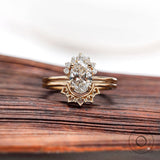 Oval Engagement Ring with Wedding Band, 1 carat Lab Grown Diamond, Hidden Halo Ring, Matching Half Eternity Band, Diamond Bridal Set for Her