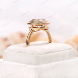 Double Bezel Champagne Moissanite Ring 14k Yellow Gold OMC Elongated Cushion Large Stone Ring Women Color Moissanite Wedding Promise Ring