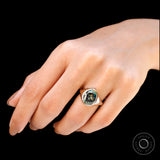 OMC Oval Blue Green Moissanite Signet Ring, 14K Yellow Gold Chunky Ring, Unique Statement Ring For Women, Color Stone Engagement Rings