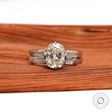 OMC Elongated Cushion Moissanite Ring Set, Tulip Set Engagement Ring With Stacking Band, White Gold Rings, Art Deco Ring Set, Bridal Rings