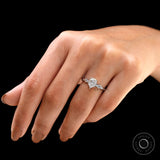 Pear Moissanite Celestial Style Ring, 14K White Gold Proposal Ring, Art Nouveau Ring For Women, Leaf Engraved Design Ring, Claw Prong Ring