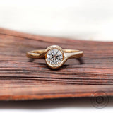 Round Lab Diamond Engagement Ring 14k Yellow Gold Solitaire Ring IGI Certified Hearts and Arrows Cut Tension Set Swirl Diamond Wedding Ring