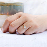 Dainty Round Three Stone Lab Diamond Trilogy Engagement Ring Pear Side Stones 10k 14k 18k Gold Delicate Rings Women 1 Year Anniversary Gift