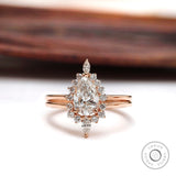 Pear shaped Moissanite engagement ring set Rose gold engagement ring Vintage Bridal set Diamond wedding Curved Anniversary Promise ring gift