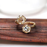 Two Stone Engagement Ring, Champagne Moissanite Ring, OEC Moissanite Ring, Toi Et Moi Ring, Georgian Ring, Double Stone Ring, Gold Rings