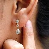 Old Mine Cut Pear Shaped Dangle Earrings, 14K Solid Gold Dangle Drop Earrings, OEC Round Statement Earrings, Unique Teardrop Earrings