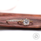 Round Hearts and Arrows Cut Lab Grown Diamond Ring Set IGI Certified Solitaire Hexagon Cathedral Ring With Matching Bubble Band 14k Gold